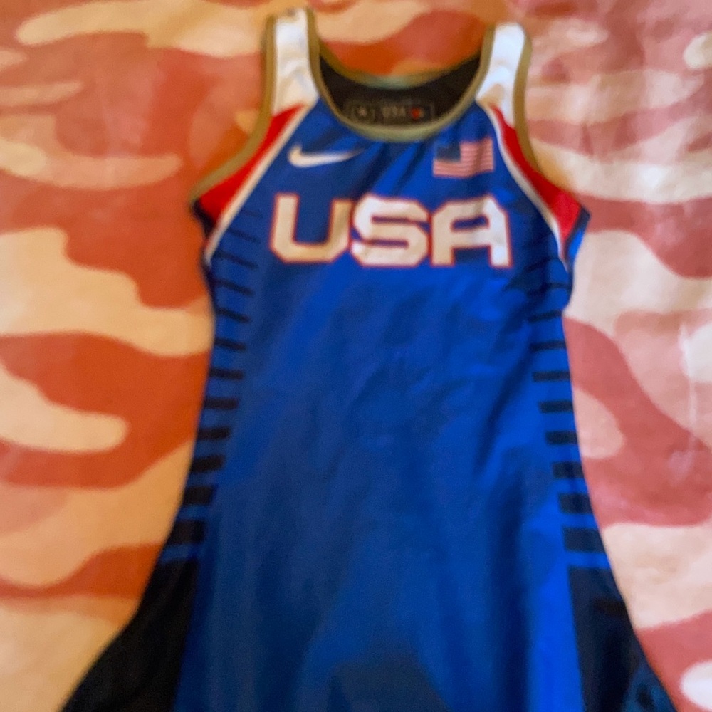 Nike Blue and Red USA Basketball Jersey